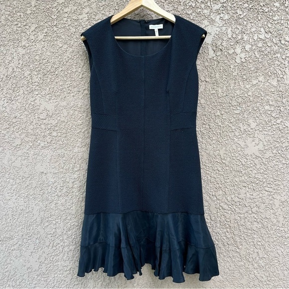 Rebecca Taylor Midi Dress Black Zipper‎ Pleated Drop Waist Tiered Hem Size 8 - Picture 1 of 14